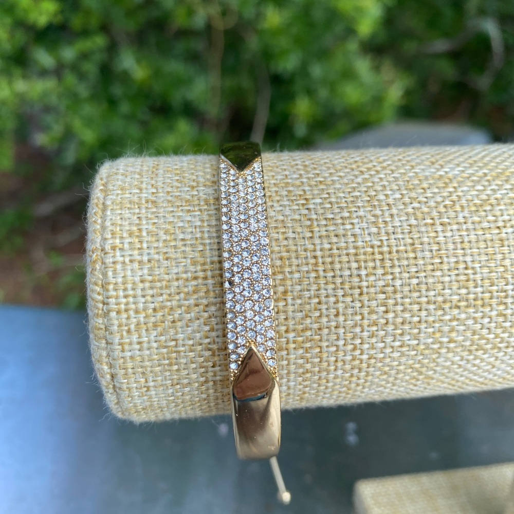 Gold Cuff Bracelet with Microcrystals - Adjustable - Picture 1 of 3